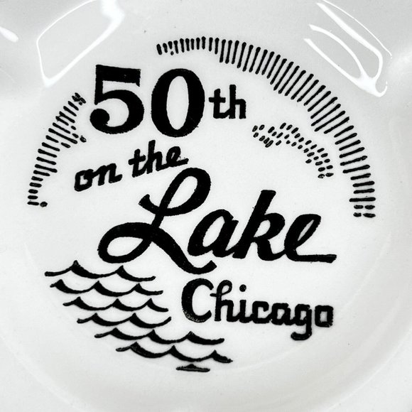 50th On The Lake Chicago Ashtray Royal China Black White Nautical Souvenir USA - Picture 2 of 8